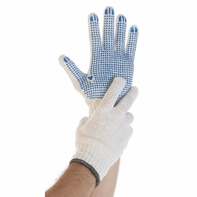 Handsker Strik Hvide m/dotter str. 8/M 12par/pak 1/20